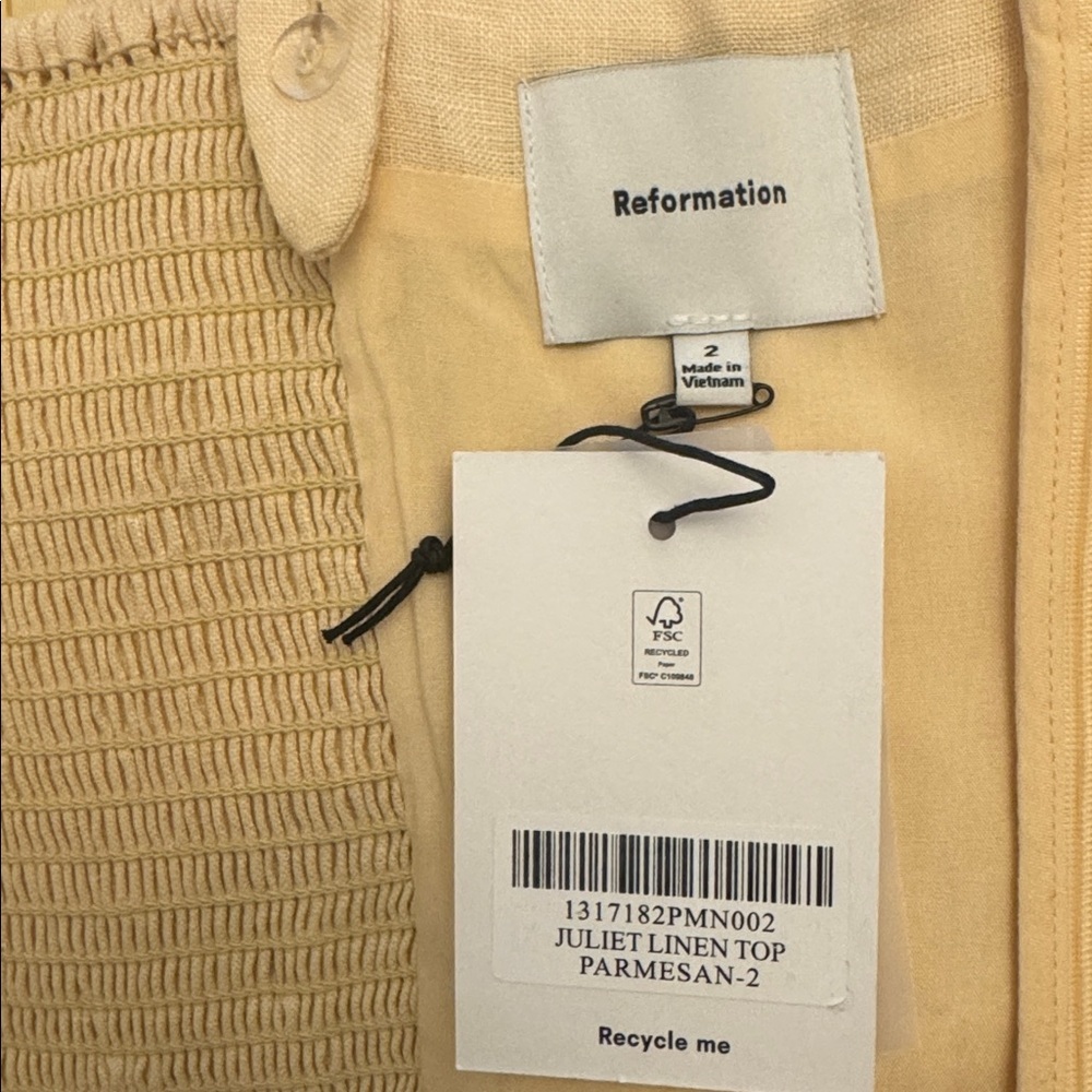 Reformation Juliet Linen Top Yellow - Size 2 - Picture 6 of 13